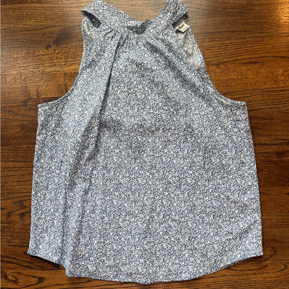 J. Crew Blue Floral High-Neck Tank with tie cotton blend size 8